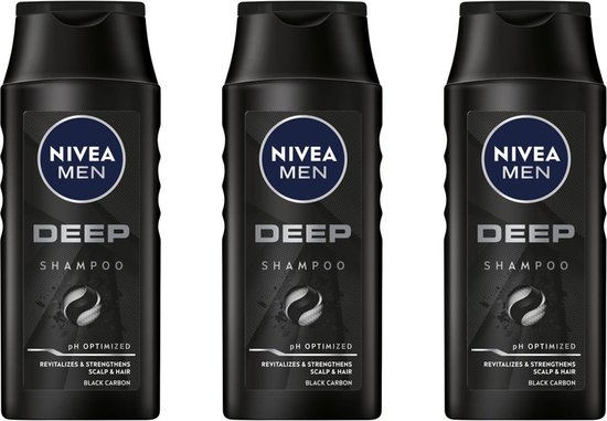 Nivea Men Shampoo Deep Carbon - Voordeelverpakking 3 x 250 ml