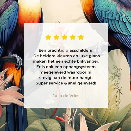 MuchoWow® Peinture sur verre - Toucan - Vogels - Fleurs - Nature - Jungle - 80x120 cm - Peintures sur verre acrylique - Photo sur Glas