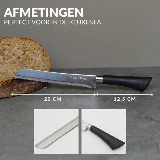 Keufens Broodmes Gekarteld - 32.5 cm - Zwart - RVS - Kartelmes - Brood Mes - Vaatwasserbestendig - Keufens