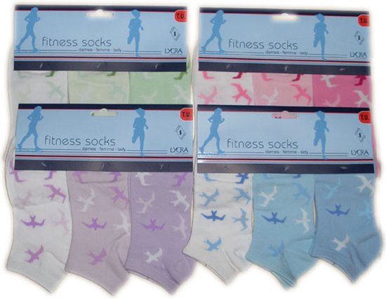 Dames enkelkousen fitness fantasie oiseau - 6 paar gekleurde sneaker sokken - 36/41
