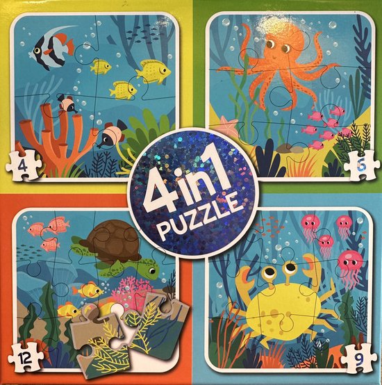 Puzzle - Puzzle 4 en 1 - Animaux aquatiques - Océan - Puzzle