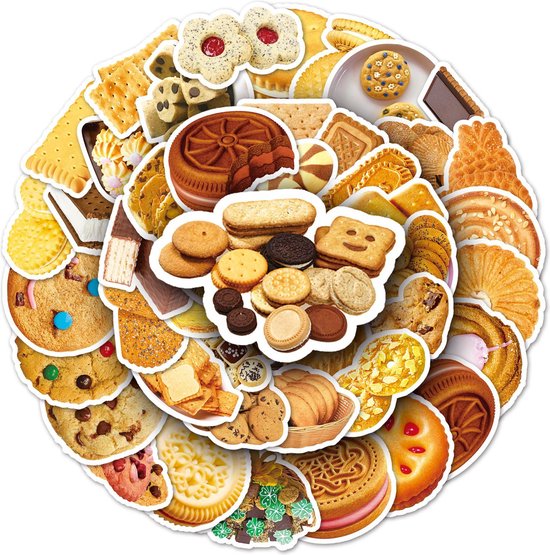50x Autocollants Cookies 4x4CM pour la décoration de cuisine, journal, livre de cuisine, ordinateur portable, etc. Nourriture/Pâtisserie