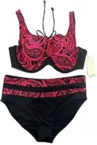 Bikini Set- 2 delig grote maat beugel bikini set- (Niet voorgevormd)Dames Zwempak- Badpak- Swimwear VC720- Zwart met fuchsia motieven- Maat 56