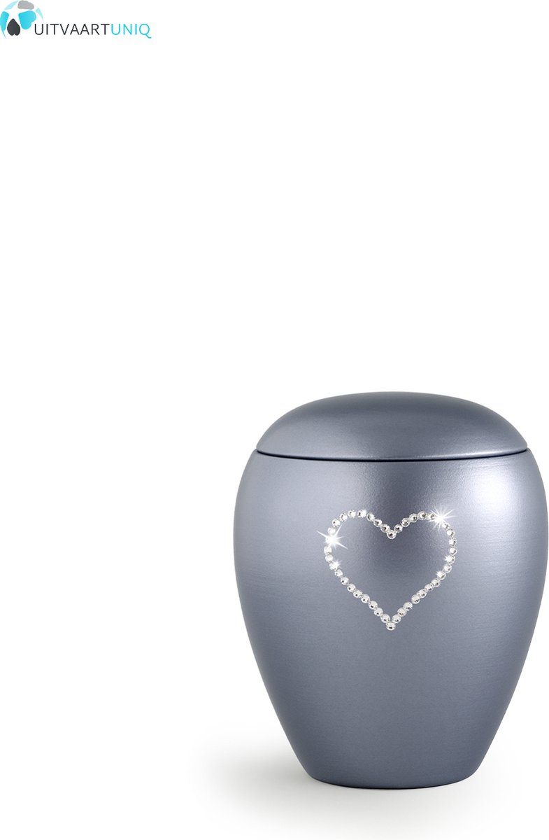 Dierenurn grijs paarlemoer swarovski hart
