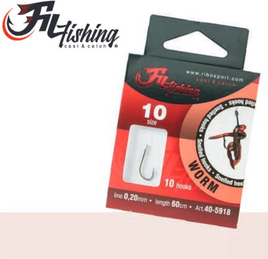 Snelled Hooks 'Worm' - Haakmaat #6 - 0.25mm - 60cm - 10 stuks - Feeder, Witvis, Karper Onderlijnen van Cresta — afbeelding 2