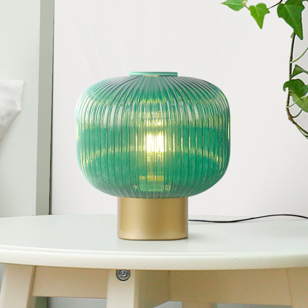 Retro tafellamp met groen glas - Inaya