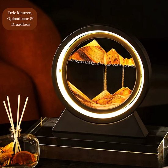 3D Zandloper LED Lamp, Bewegend Vloeiend Zand Schilderen, 3-Kleur Dimmen USB Bewegend Zand Schilderen Licht Ambachten Tafelblad Ornament Kerstcadeau Woondecoratie