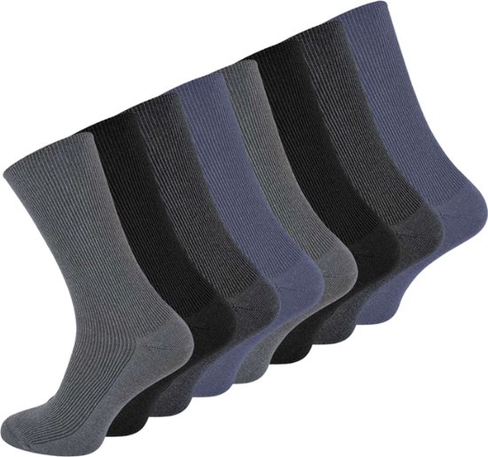 Lot de 8 chaussettes Diabète - Ne serrent pas - Sans revers élastique - Sans couture - Mix Blauw/ Grijs - Taille 43-46
