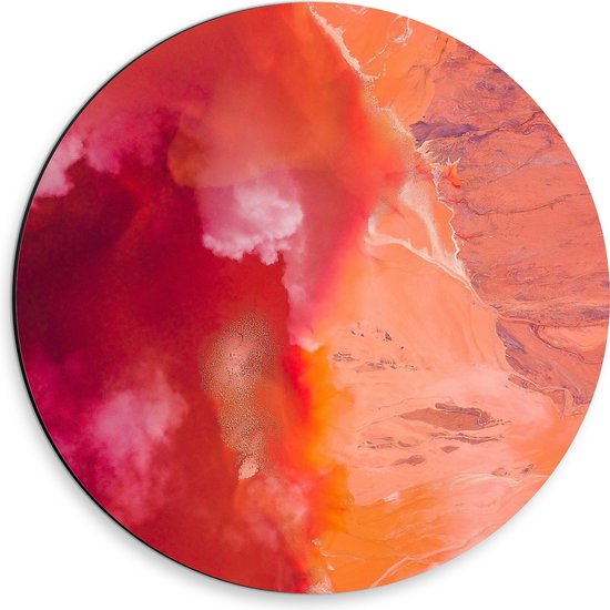 Dibond Muurcirkel - Mix van Oranje Tinten Verf - 30x30 cm Foto op Aluminium Muurcirkel (met ophangsysteem)