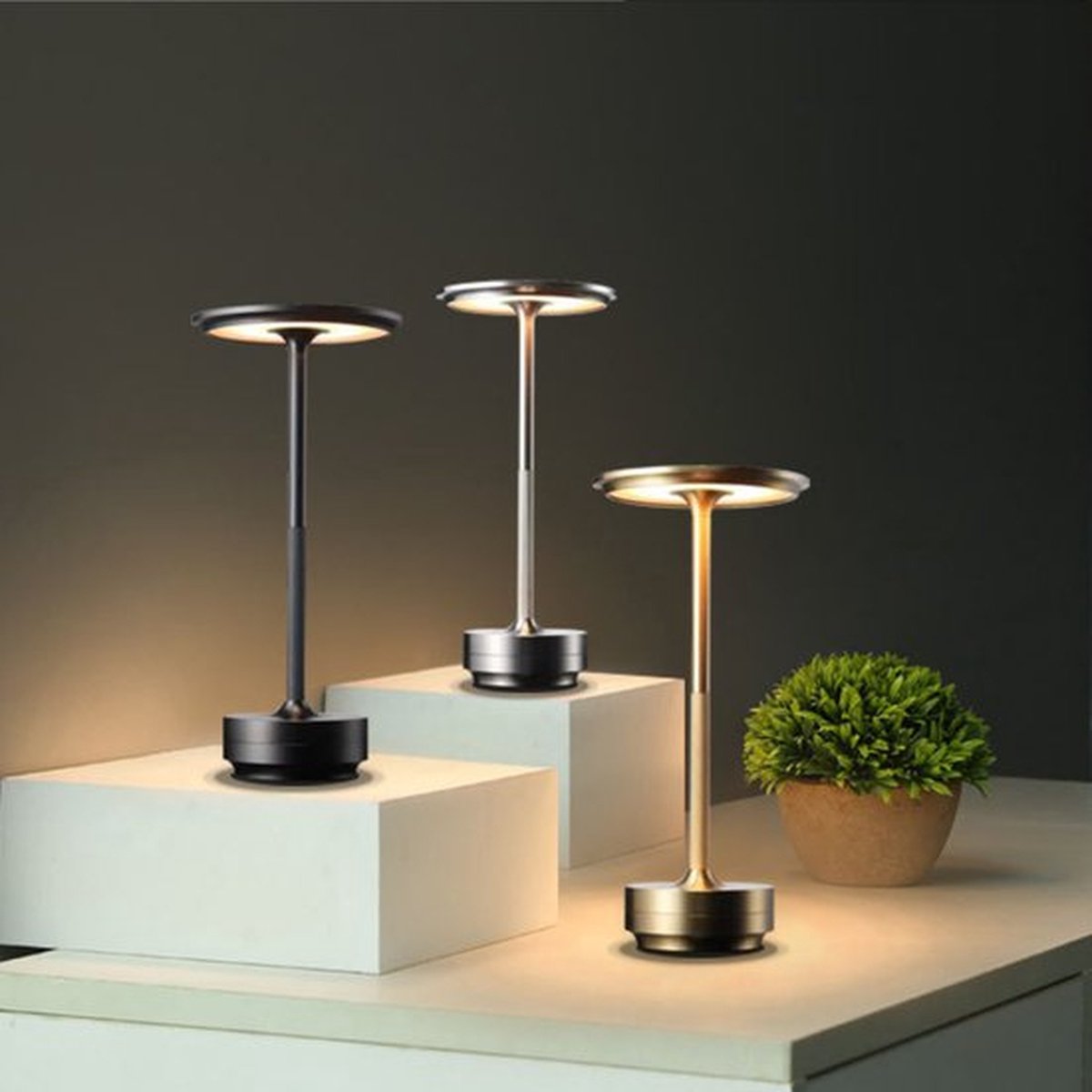 Luxus - Tafellamp Touch Deluxe - Jade - Zilver - H34 x Ø9 - Tafellamp -  Terraslamp -... | bol.com