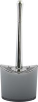 MSV Toiletborstel in houder/wc-borstel Aveiro - PS kunststof/rvs - lichtgrijs/zilver - 37 x 14 cm