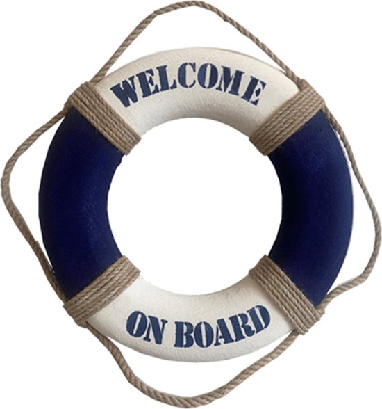 Décoration thème maritime - bouée de sauvetage - Bienvenue à bord - 50 cm - rouge/blanc - plastique