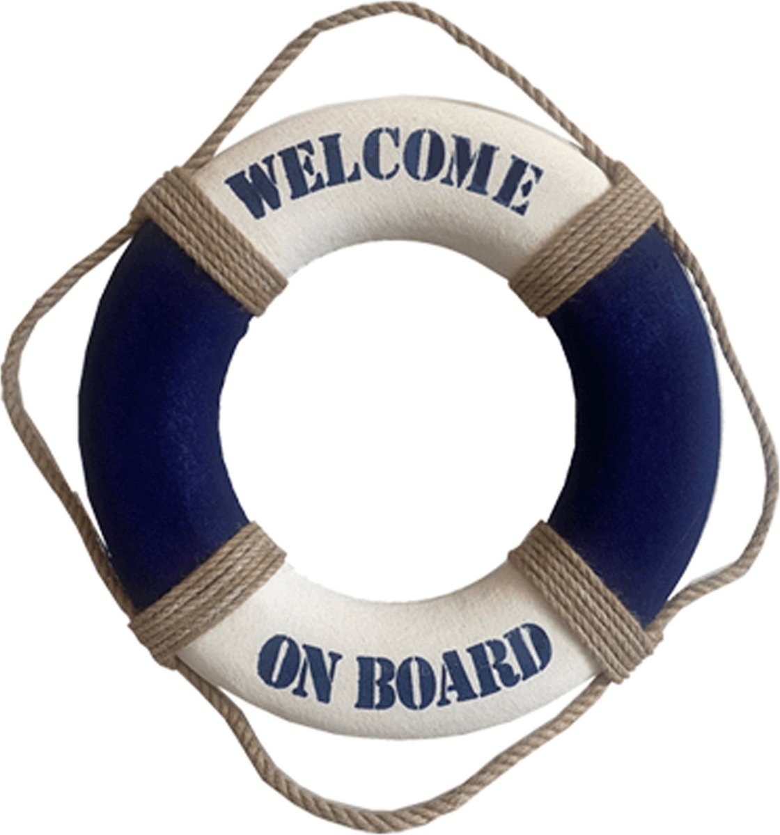 Gerkimex Reddingsboei - Welcome on board - 35 cm - blauw/wit - kunststof - maritiem thema decoratie