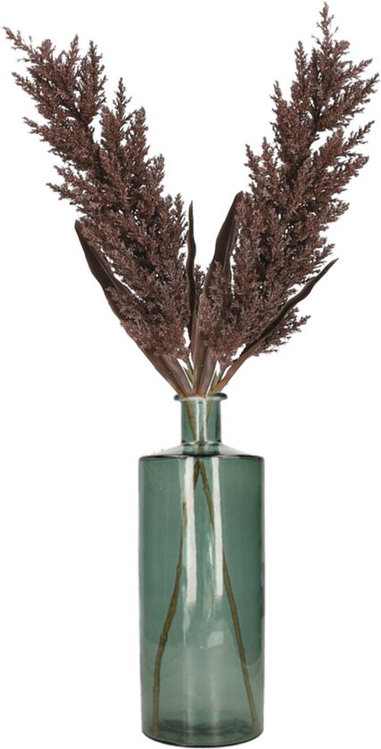 Kunstbloemen bloemstuk pampasgras boeket in flesvaas - 2x pluimen donkerbruin - 88 cm hoog