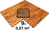 Terrastegels - Acaciahout - 9 Stuks - 0.81 m² - Vlondertegels - Balkontegels - Makkelijke en Snelle Montage