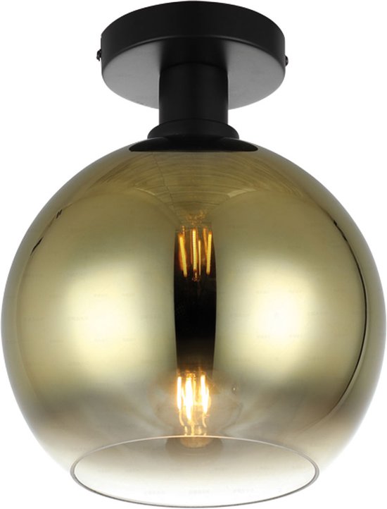 Chique plafondlamp Chandra | Gradiente | 1 lichts plafonnière | goud / transparant / zwart | glas / metaal | hoogte 30 cm | Ø 25 cm glas | eetkamer lamp / woonkamer lamp / slaapkamer lamp / keuken lamp | modern / sfeervol design