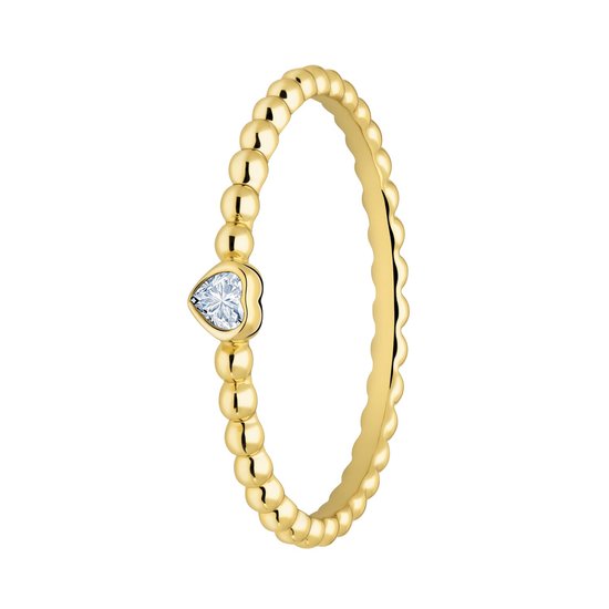 Lucardi Dames Zilveren goldplated ring bol hart zirkonia - Ring - 925 Zilver - Goudkleurig - 18.5 / 58 mm