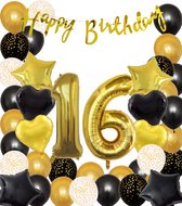 Snoes Ballonnen 16 Jaar Black Gold Dots Mega Ballon - Compleet Feestpakket Goud Zwart Stippen Cijferballon 16 - Verjaardag Versiering DIY Slinger Happy Birthday – Folieballon – Latex Ballonnen - Helium Ballonnen