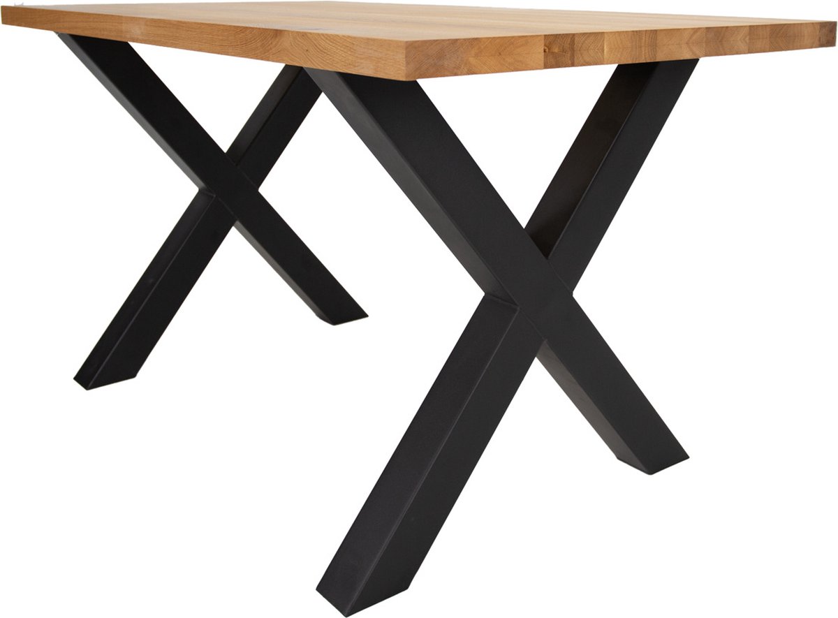 Dimehouse Industriële Eettafel Eikenhout X-poot Zwart Rover 240 x 100 x 4 cm - Eikenhout - Industrieel - Rechthoek