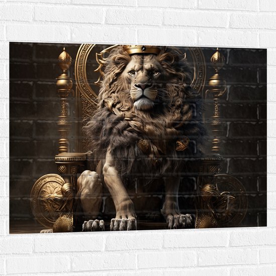 Muursticker - Leeuw op Troon - 100x75 cm Foto op Muursticker
