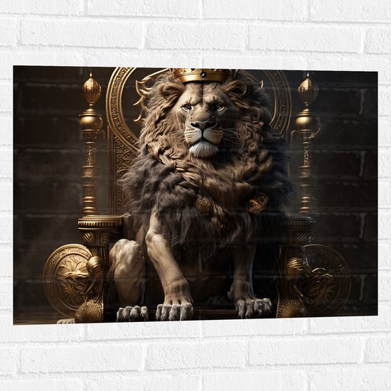 Muursticker - Leeuw op Troon - 80x60 cm Foto op Muursticker
