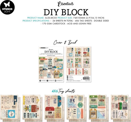 Collectie DIY tags met wereldwijde vluchtbestemmingen zoals Parijs, Londen, New York en Rome, met retro-ontwerpen.