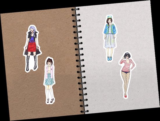 Japanse Fashion Kawaii style Stickers - 68 stuks met kleding ontwerpen voor meisjes - Winkrs