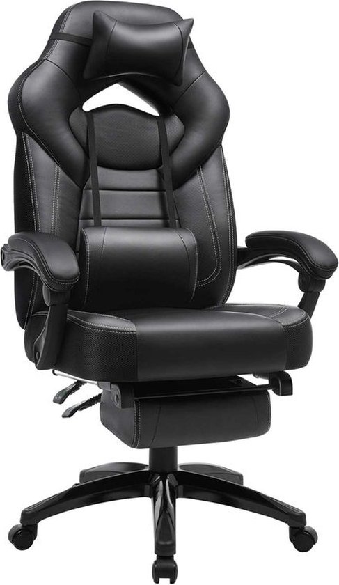 Gamestoel ergonomisch zwart & grijs ECO-leer bureaustoel