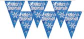 Henbrandt kerst vlaggenlijn Merry Christmas - 4x - blauw - 360 cm - kerstversiering
