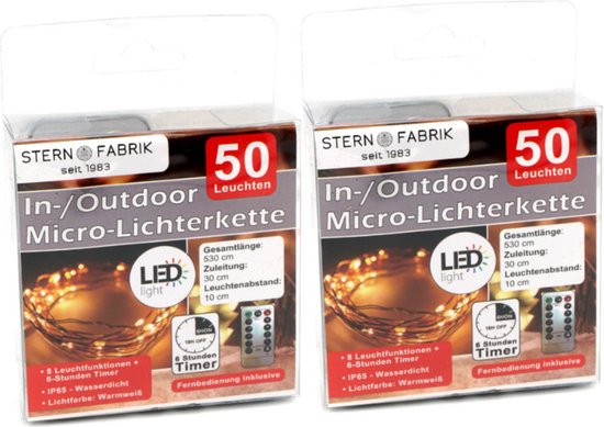 Stern Fabrik draadverlichting zilver- 2x - 50 LEDS- warm wit - 500 cm - afstandsbediening