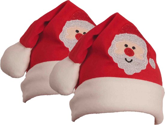 Bonnet de Père Noël Bébé - 2x pcs - rouge avec Père Noël - polyester -  pour