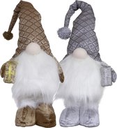 Pluche knuffel gnomes/dwergen - 2x st - 36 cm - zilver en brons -met verlichting