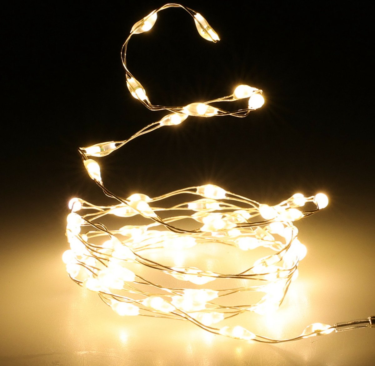 2x christmas decoration draadverlichting zilver- 66 leds wit -batterij-1m