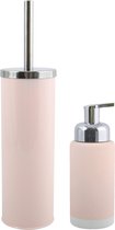 MSV Brosse WC sur support 38 cm/distributeur de savon set 275 ml Enzo - métal/céramique - rose clair/argent