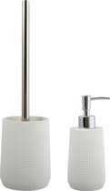 MSV Toiletborstel in houder 35 cm/zeeppompje 275 ml set Squares - Polyresin/rvs - ivoor wit