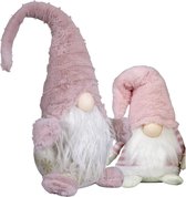 Pluche knuffel gnomes/dwergen - set 2x st - 20 en 46 cm - lichtroze