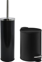 MSV Badkamer accessoires set - zwart - pedaalemmer 3L en wc/toilet-borstel - metaal