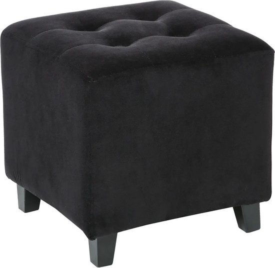 Atmosphera Zit krukje/bijzet stoel/poef - hout/stof - zwart fluweel - D35 x H35 cm