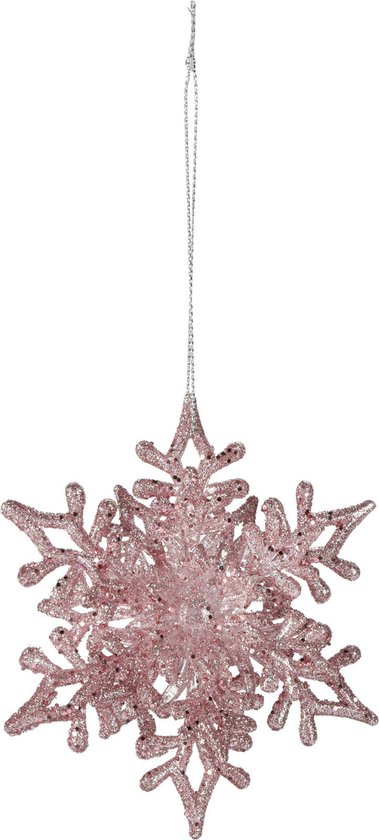 Eén roze glitterende kersthanger sneeuwvlok
