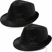 Trilby hoed met pailletten - 2x - zwart - polyester - glitter