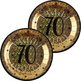Verjaardag feest bordjes leeftijd - 20x - 70 jaar - goud - karton - 22 cm - rond