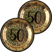 Assiettes de fête d'anniversaire âge - 20x - 50 ans - or - karton - 22 cm - rondes
