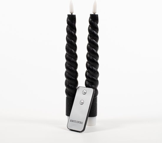 Anna's Collection LED dinerkaarsen swirl - zwart - 2x st - 23 cm