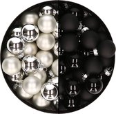 Mini kerstballen - 48x st - zilver en zwart - 2,5 cm - glas - kerstversiering