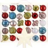 Kerstballen 30x st - gekleurd - 6 cm - met ster piek wit - kunststof