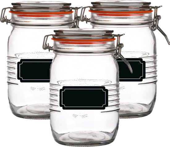 Weckpot/inmaakpot - 6x - 1L - glas - met beugelsluiting - incl. etiketten