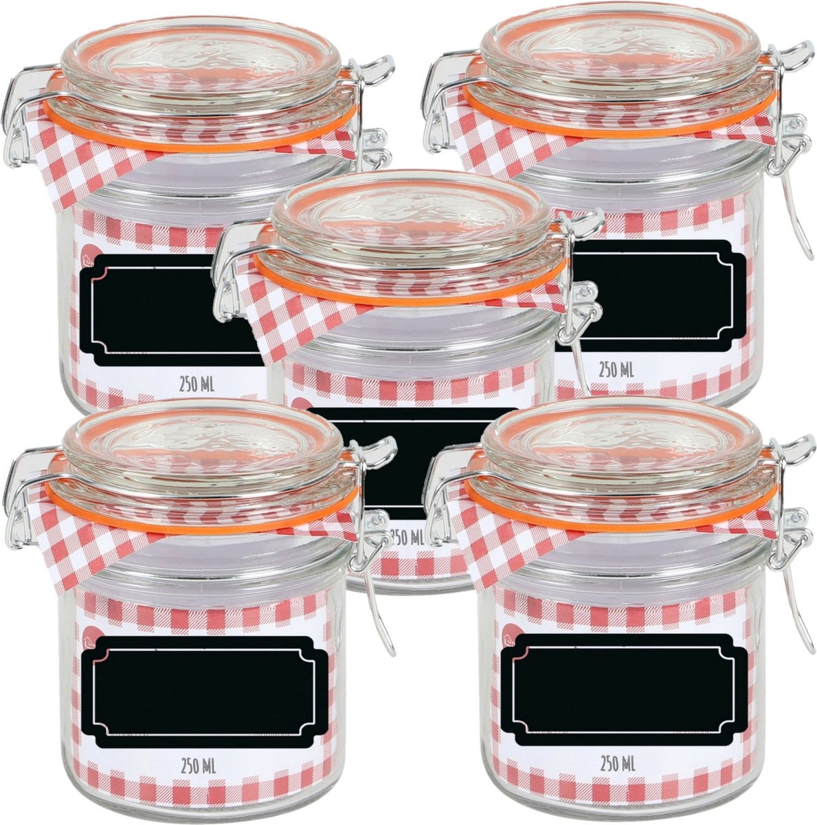Weckpot/inmaakpot - 10x - 250 ml - glas - met beugelsluiting - incl. etiketten
