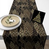 Tafelloper 28 x 300 cm met 20x st servetten - kerst thema - zwart/goud
