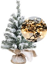 Mini kerstboom besneeuwd 45 cm - met kerstverlichting warm wit 300 cm - 40 leds