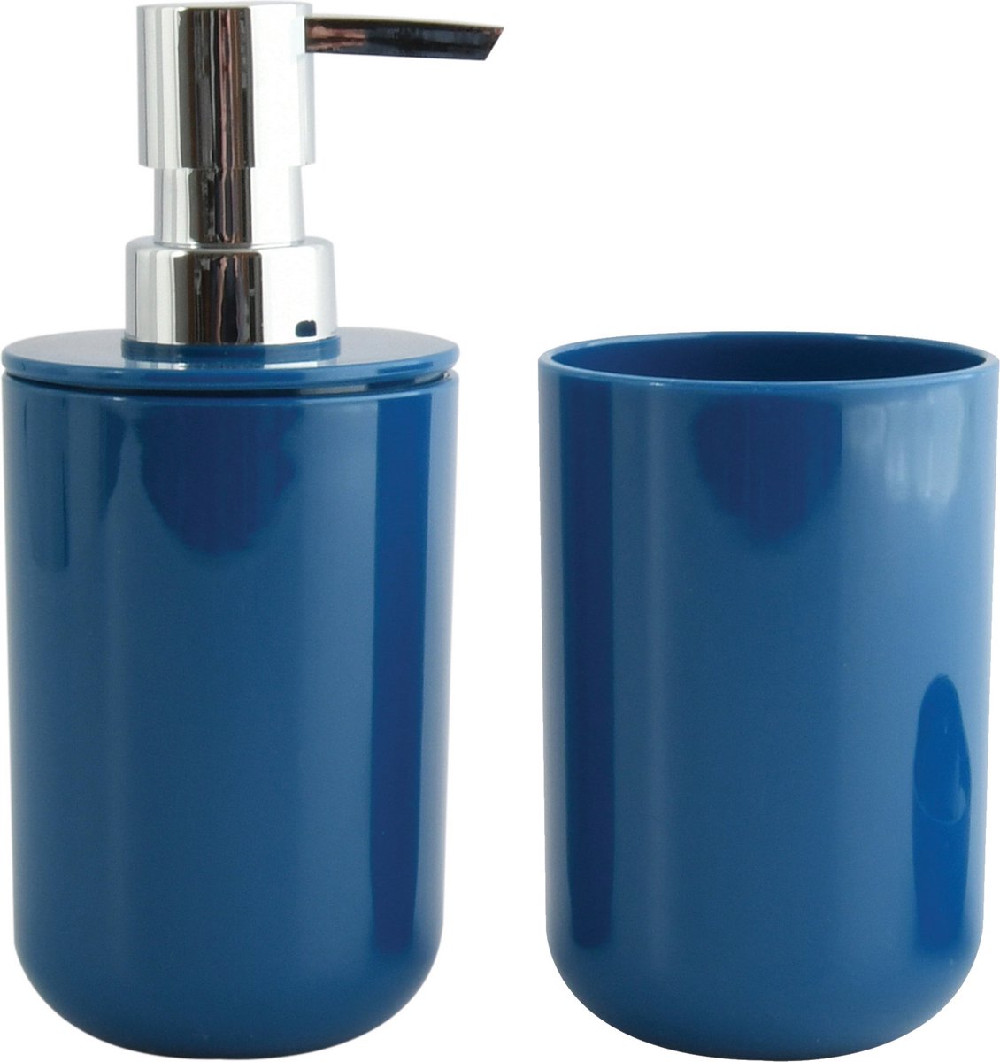MSV Zeeppompje en drink/tandenborstel beker - badkamer set Porto - kunststof - donkerblauw